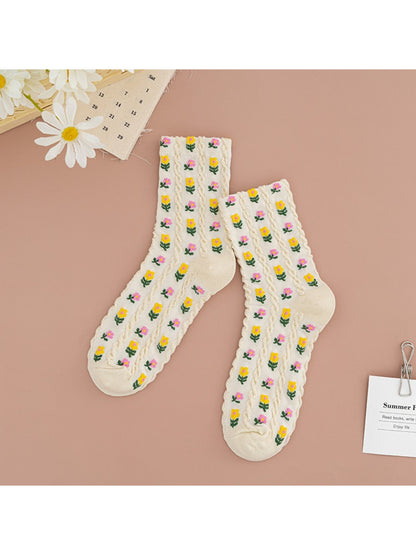 Rufia - Botanical Floral Cable Knit Crew Socks