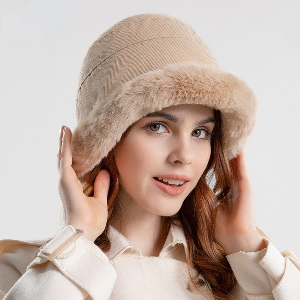 Haila - Winter Furry Bucket Hat - Khaki - product image