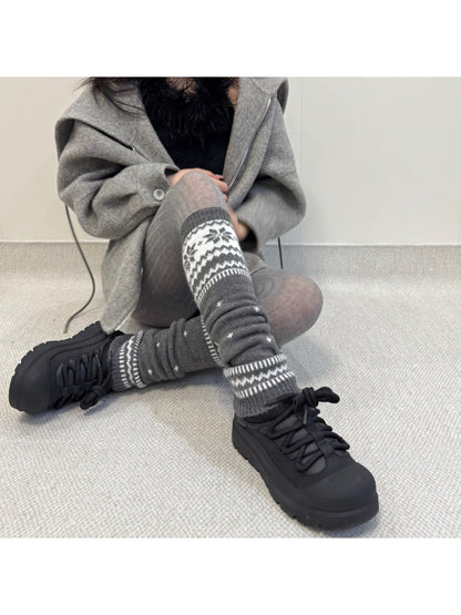 Cozyra - Fair Isle Snowflake Knit Leg Warmers