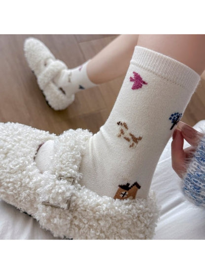 Rufia - Puppy Motif Cozy Crew Socks