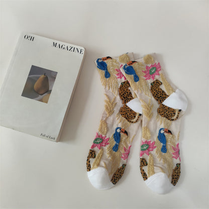 Rufia - Elegant Vintage Floral Pattern Crew Socks