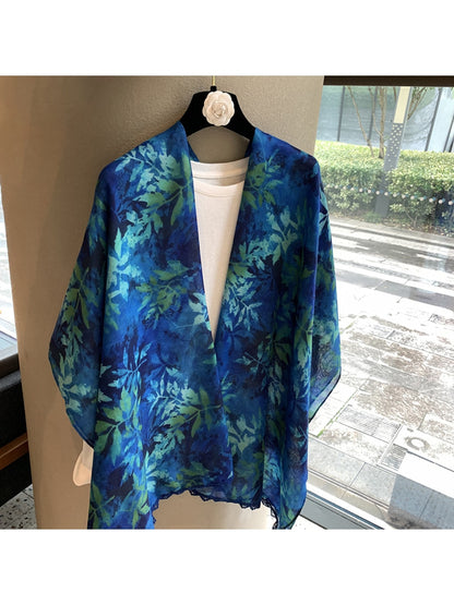 Scarvii - Blue and Green Printed Rectangular Scarf