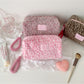 Cosbai - Plush Leopard Print Cosmetic Storage Bag
