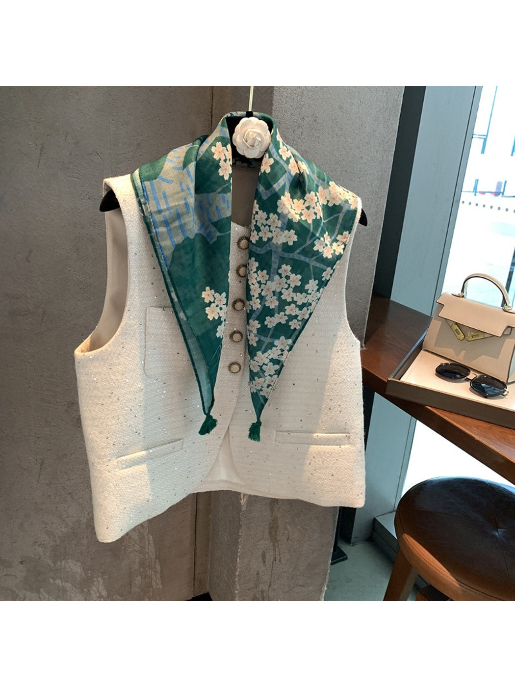 Scarvii - Dark Green Blossom Tree Print Square Scarf