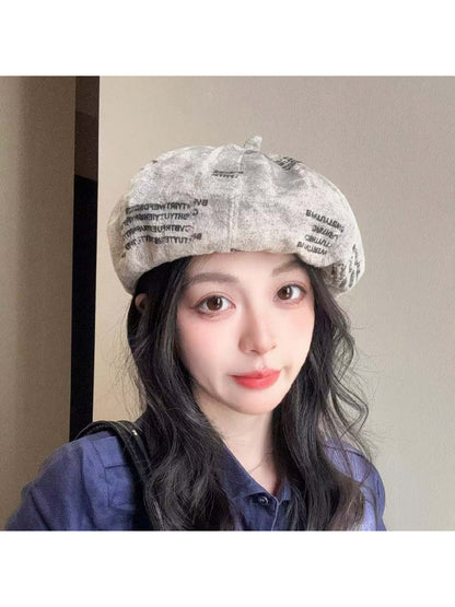 Haila - Newspaper Letter Print Beret Hat