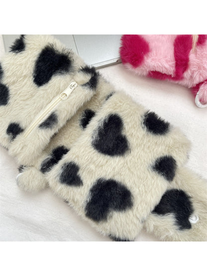 Cosbai - Plush Pattern Mini Pouch Heart