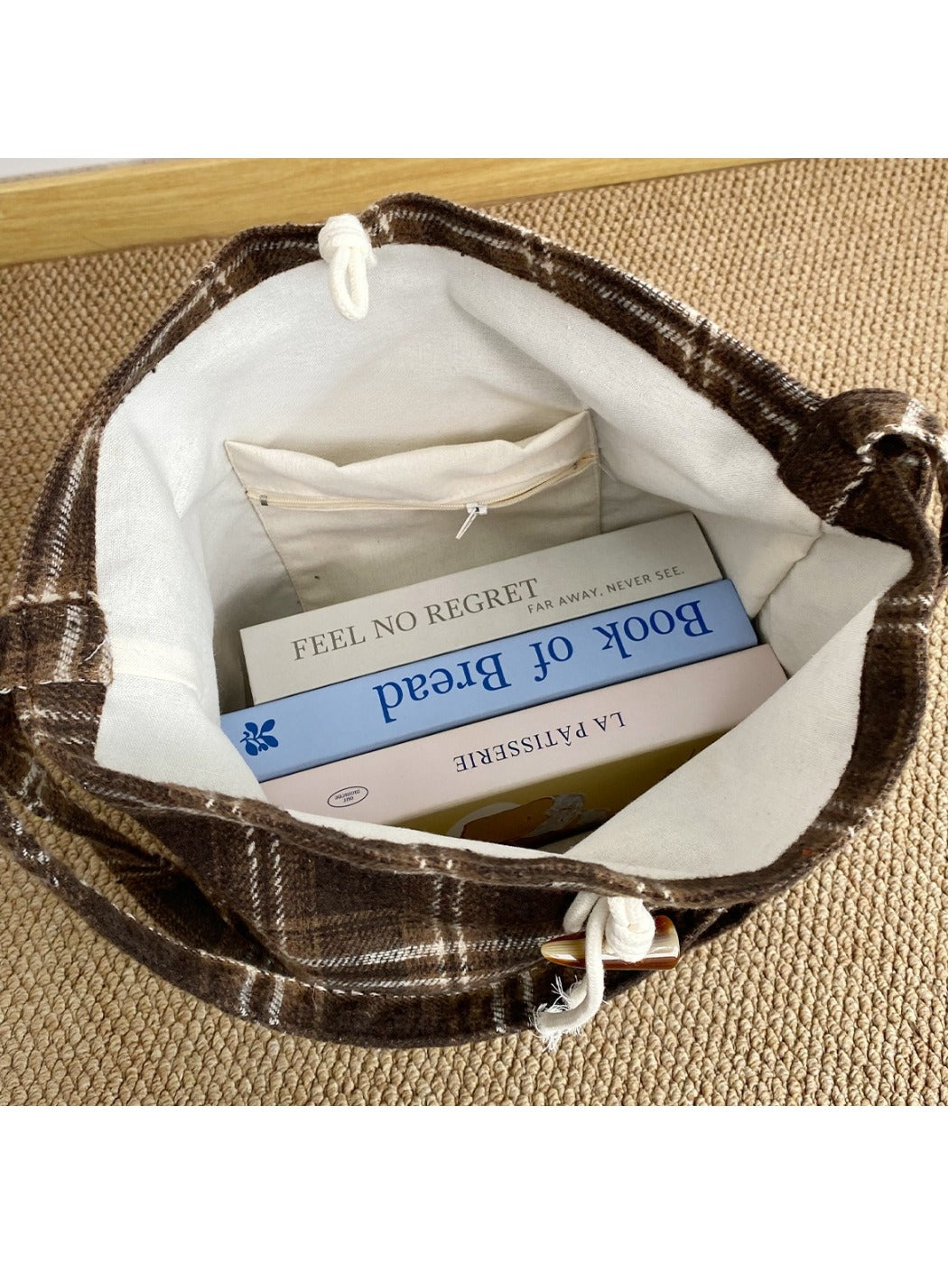 Cosbai – Vintage Plaid Tote with Knotted Detail
