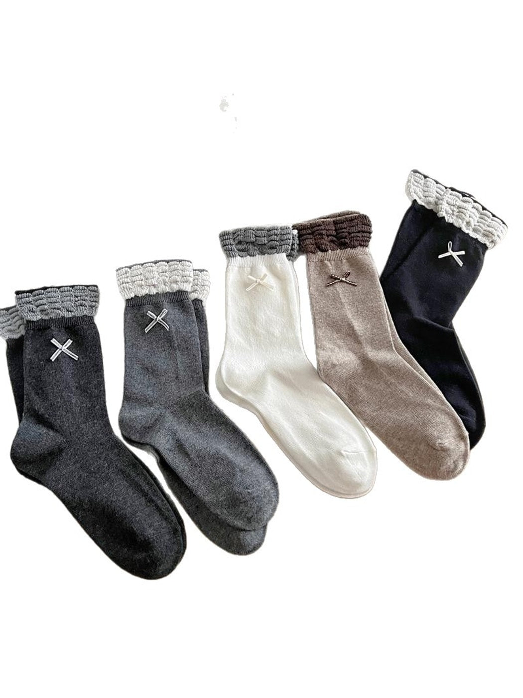 Rufia - Retro Bow Ruffle Cuff Crew Socks
