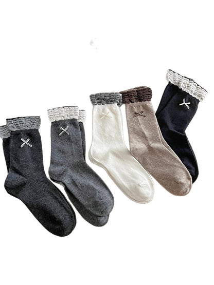 Rufia - Retro Bow Ruffle Cuff Crew Socks