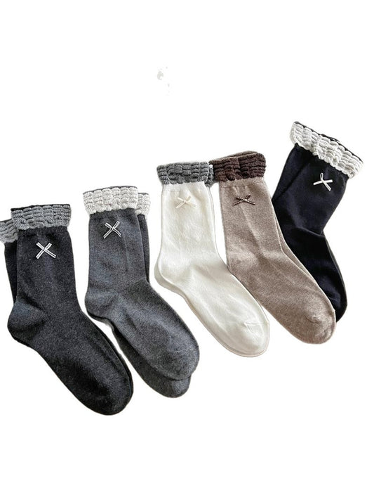 Rufia - Retro Bow Ruffle Cuff Crew Socks