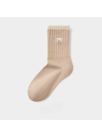 Rufia - Embroidered Bear Ribbed Crew Socks