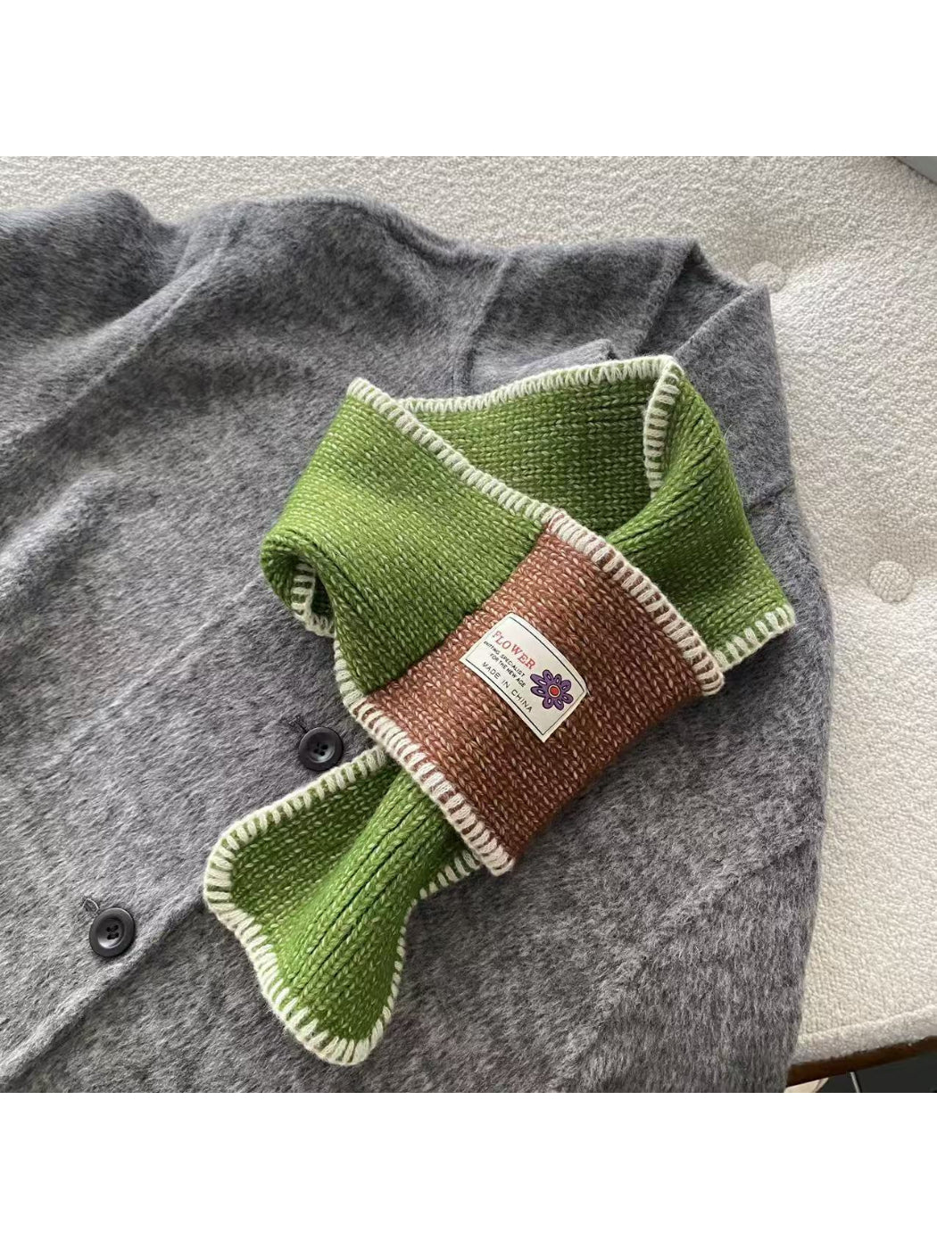 Scarvii - Contrast Panel Blanket Stitch Pull Through Knit Scarf