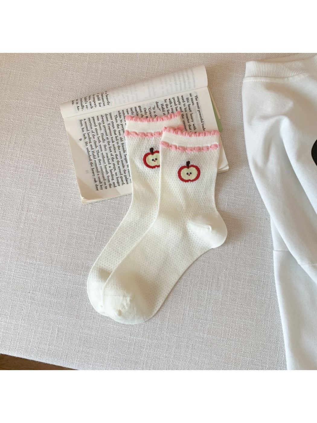 Rufia - Apple Embroidered Mesh Ruffle Ankle Socks