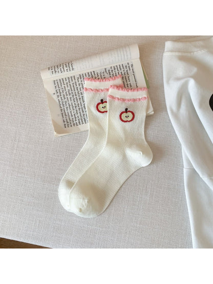 Rufia - Apple Embroidered Mesh Ruffle Ankle Socks