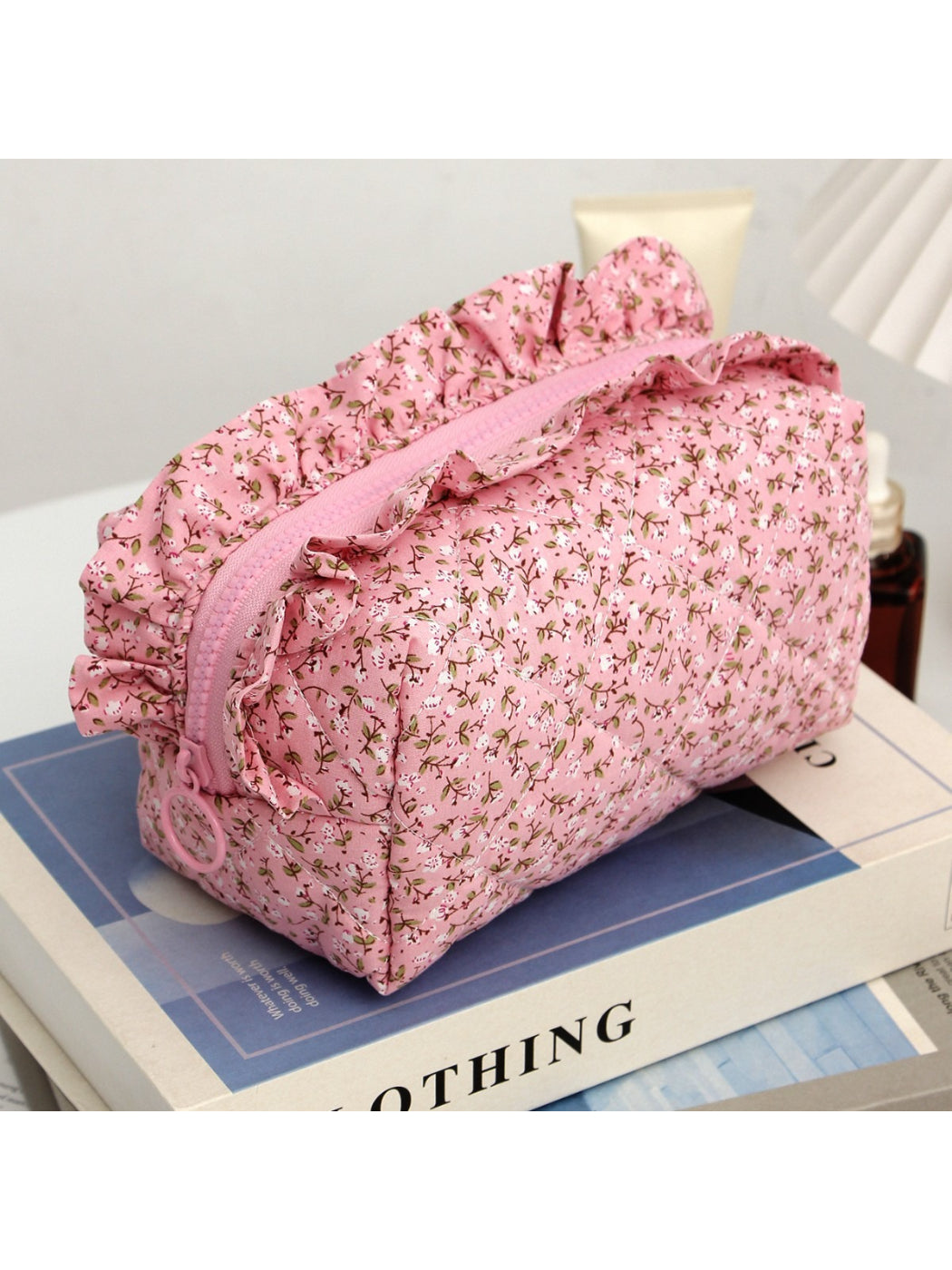 Rufia - Floral Ruffle Cosmetic Zipper Pouch
