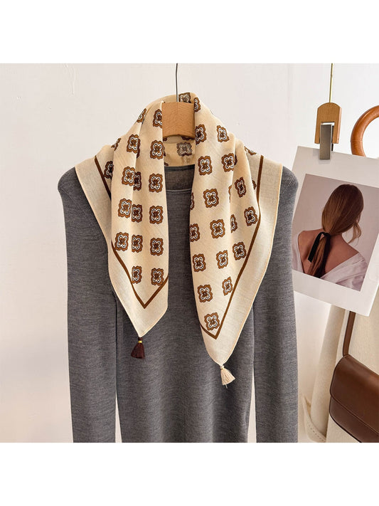 Scarvii - Retro Floral Border Print Square Scarf