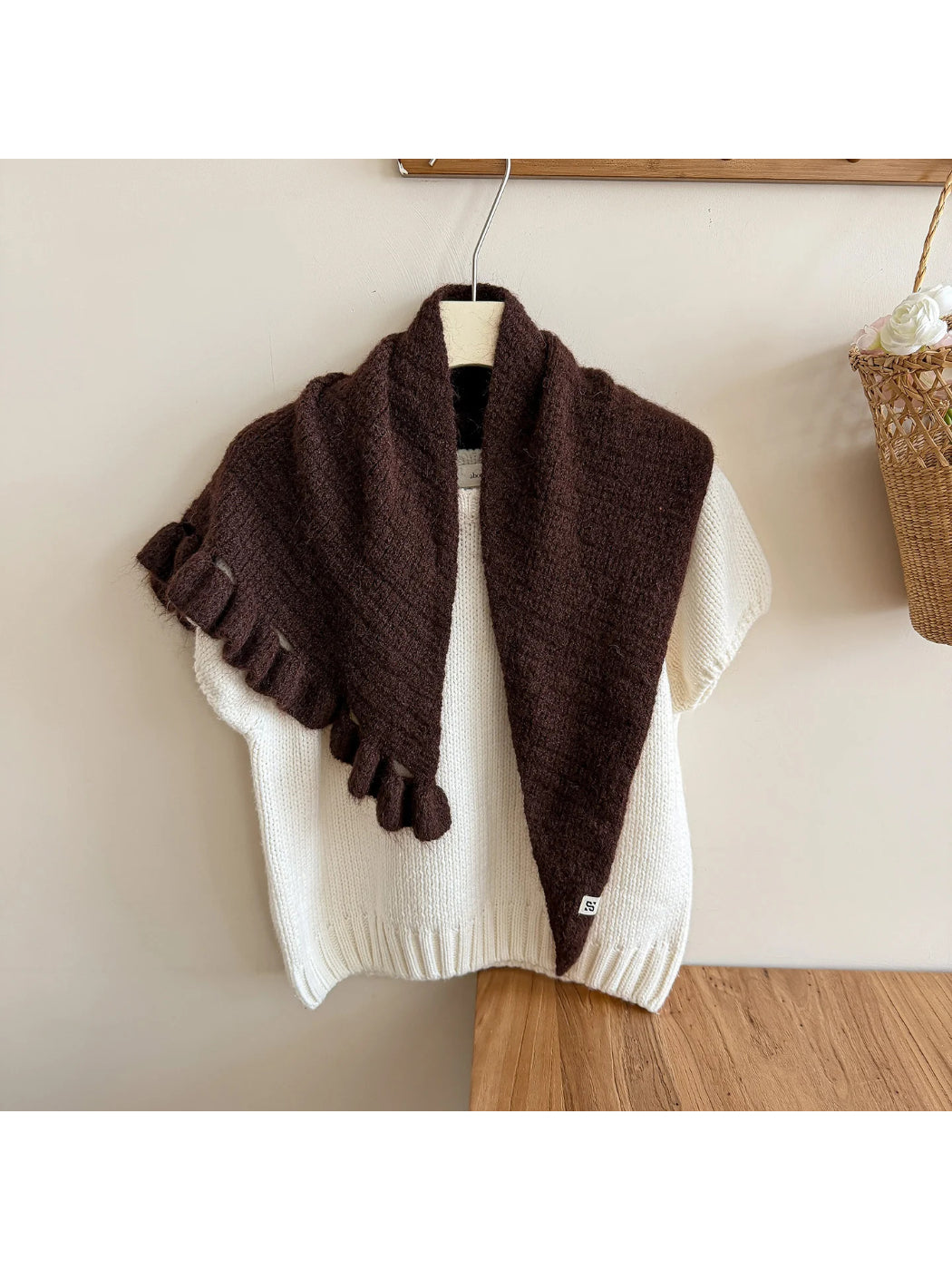 Scarvii - Fuzzy Knit Fringe Triangle Scarf