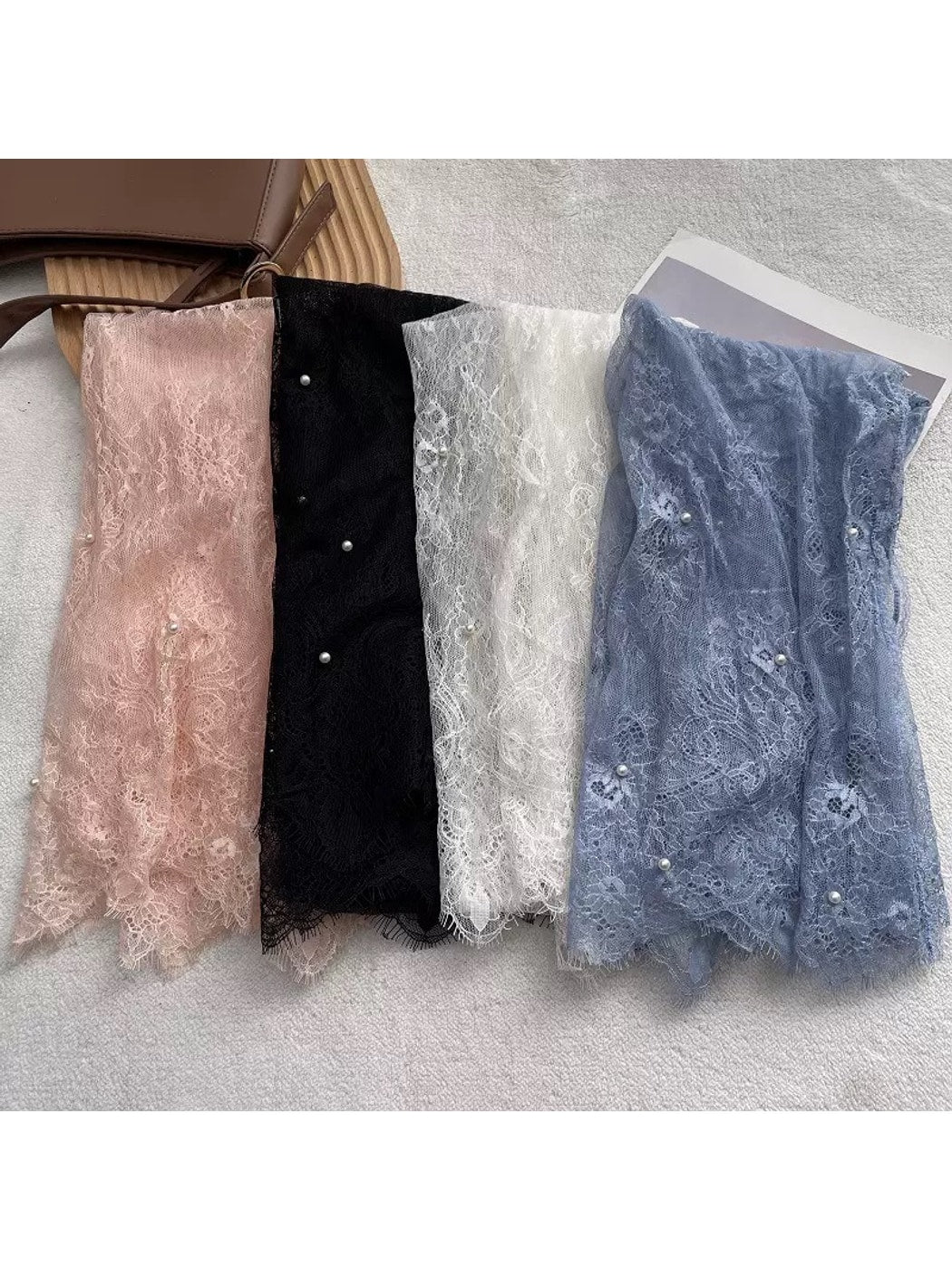 Scarvii - Lightweight Lace Flower Detail Long Scarf
