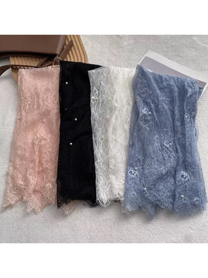 Scarvii - Lightweight Lace Flower Detail Long Scarf