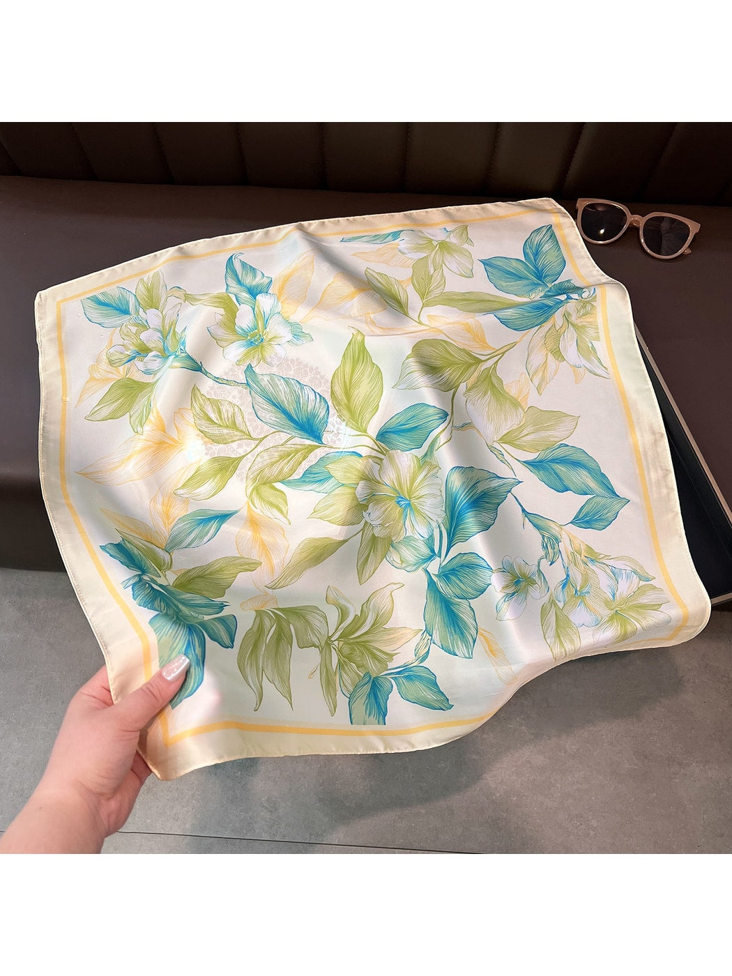 Scarvii - Floral Print Decorative Neck Square Scarf