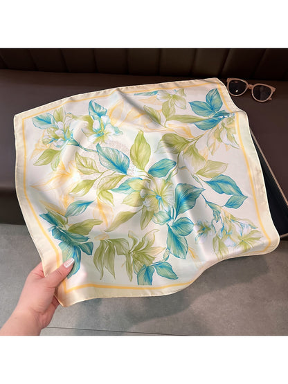 Scarvii - Floral Print Decorative Neck Square Scarf