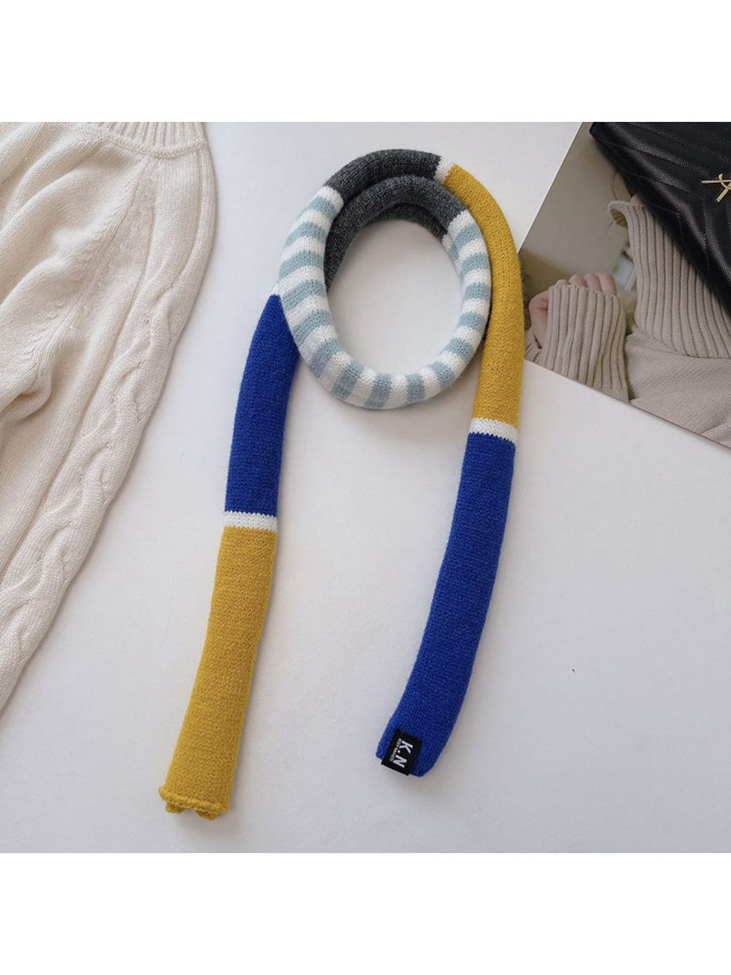 Scarvii - Soft Colorblock Striped Knit Scarf