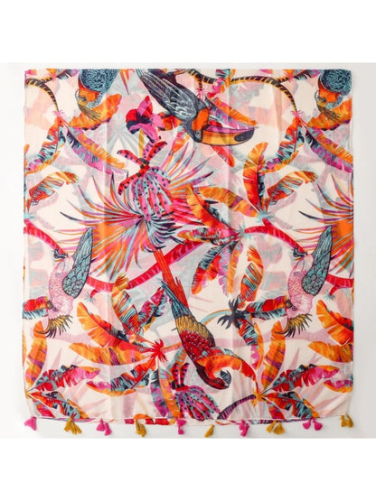 Scarvii - Tropical Bird Print Tassel Wrap Scarf
