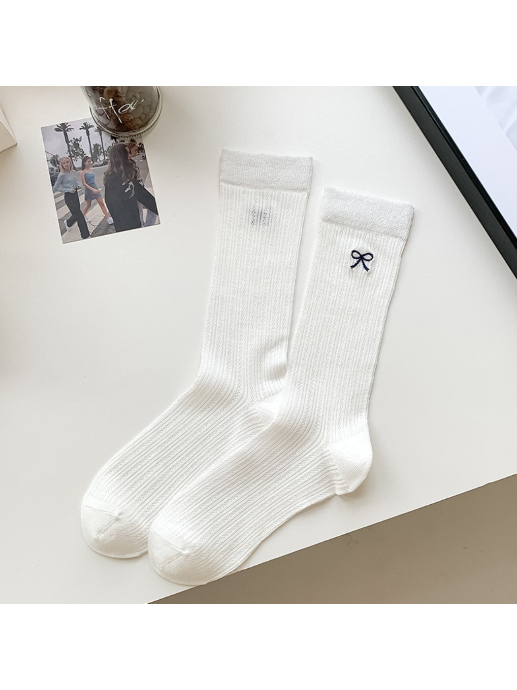 Rufia - Soft Rib Knit Crew Socks with Mini Bow