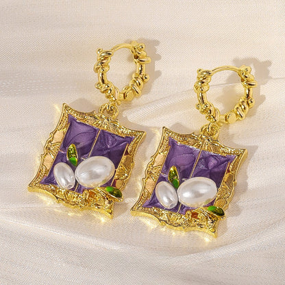 Earwish - Vintage Purple Painting Earrings – Artistic & Elegant