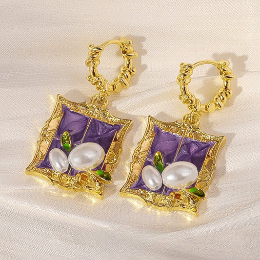 Earwish - Vintage Purple Painting Earrings – Artistic & Elegant