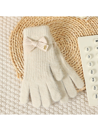 Gloving - Women's Bow Accent Fuzzy Knit Winter Gloves
