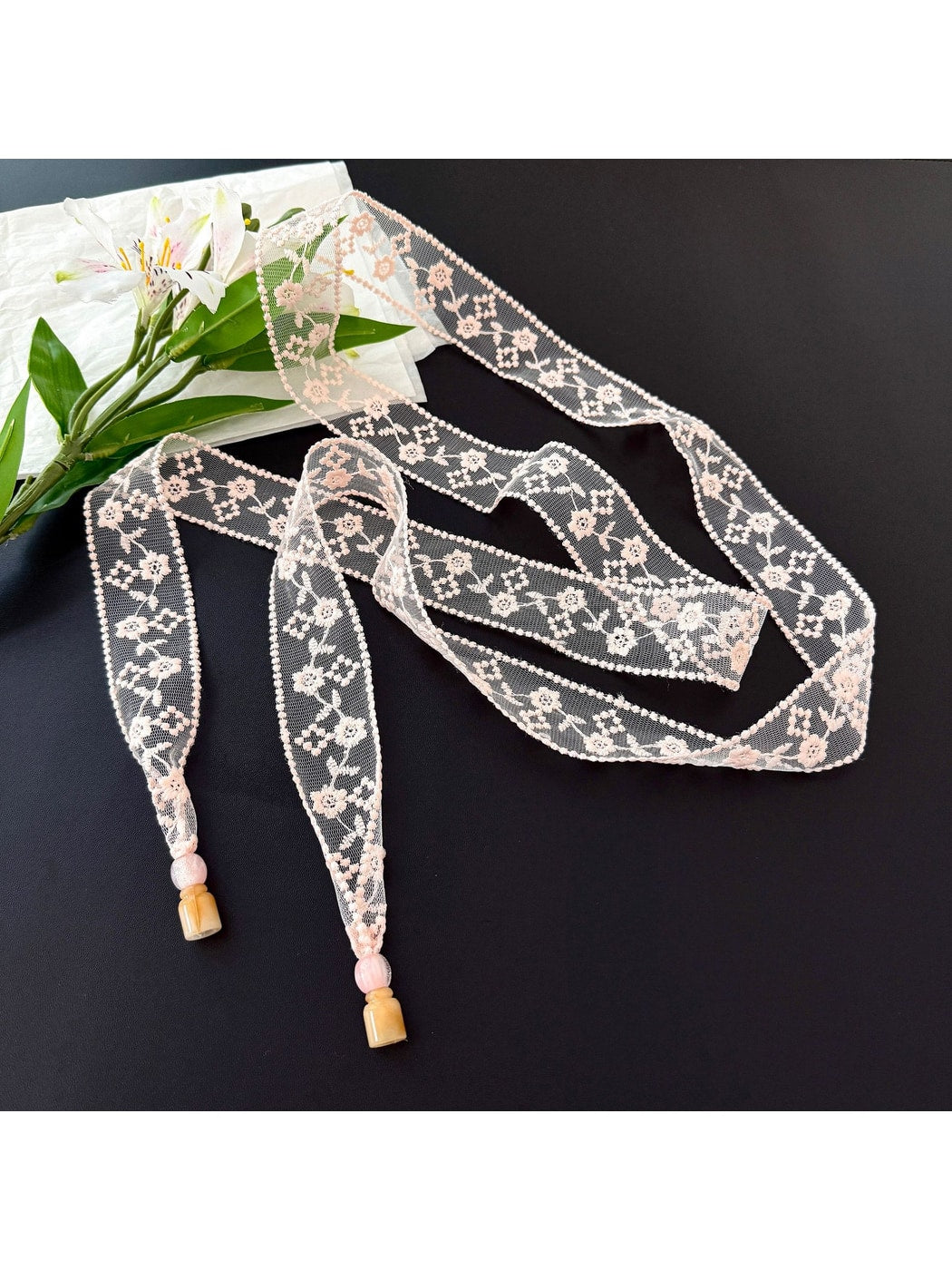 Scarvii - Romantic Floral Lace Long Narrow Scarf