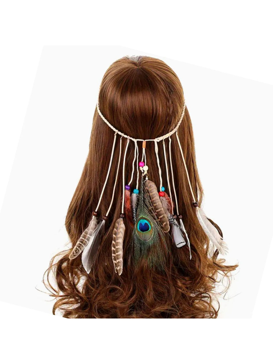 Hairish - Boho Peacock Feather Tassel Hair Headpiece
