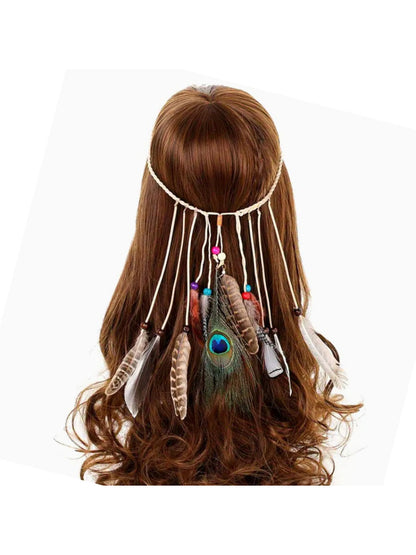 Hairish - Boho Peacock Feather Tassel Hair Headpiece