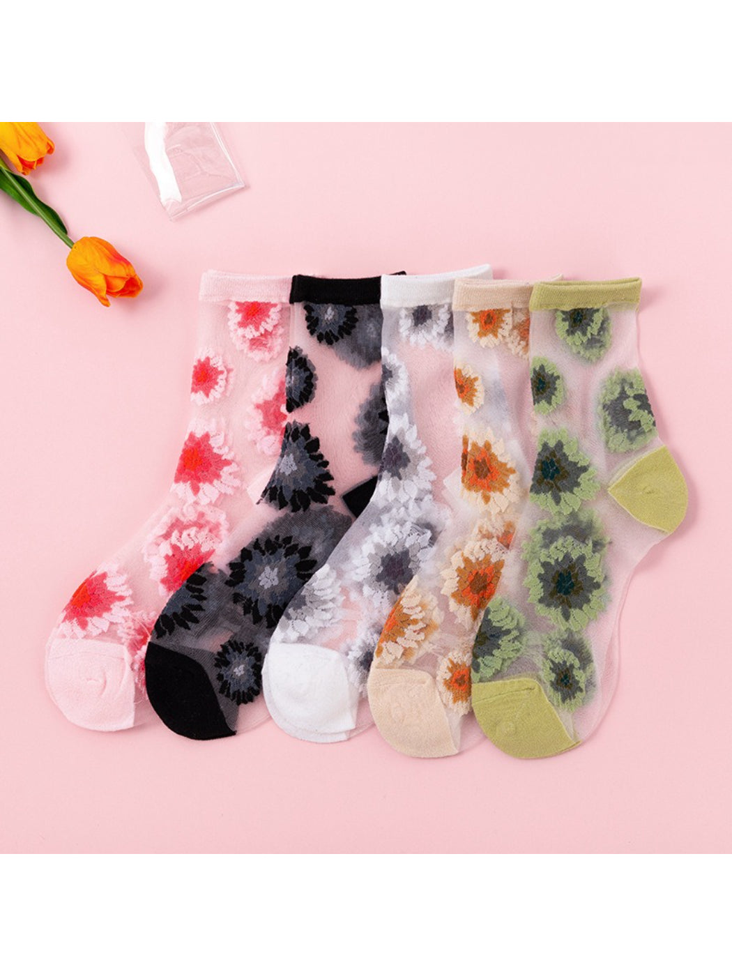 Rufia - Floral Sheer Crew Socks