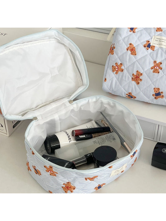 Cosbai quilted teddy pattern beauty storage bag and handle