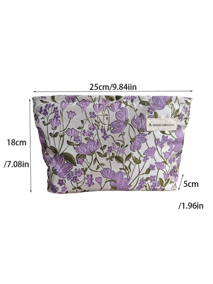 Cosbai - Purple Floral Zipper Cosmetic Organizer Bag