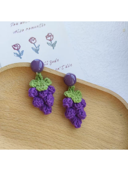 Earwish - Crochet Grape Drop Earrings