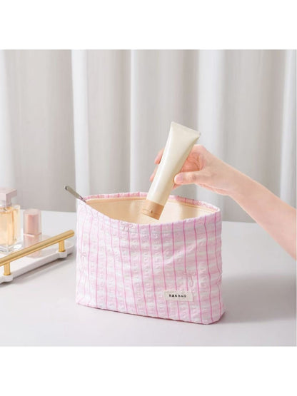 Cosbai - Striped Bow Embroidered Women's Cosmetic Bag