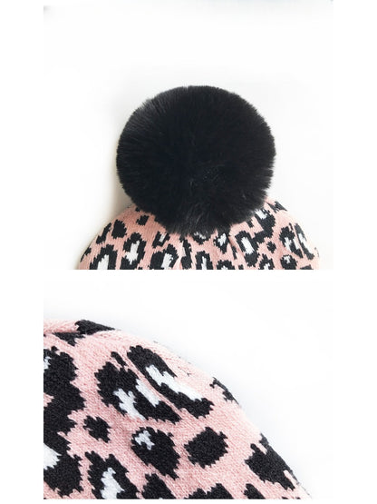 Haila - Leopard Knitted Beanie with Pompom