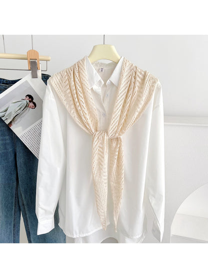 Scarvii - Openwork Knit Solid Color Triangle Scarf