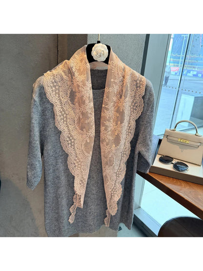 Scarvii - Floral Sheer Lace Triangle Scarf