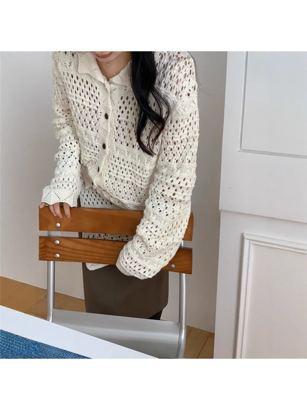 Crosa - Women S Fall Winter Edging Open Knit Cardigan