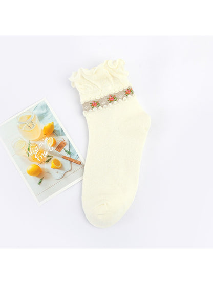 Rufia - Floral Ruffle Cuff Soft Pastel Crew Socks product image 3