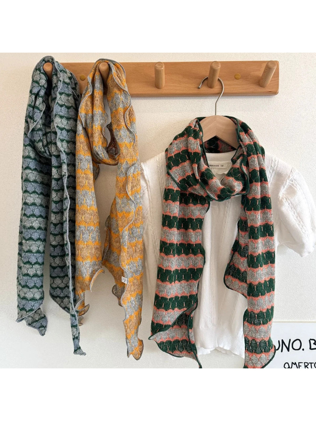 Scarvii - Geometric Striped Knit Narrow Scarf