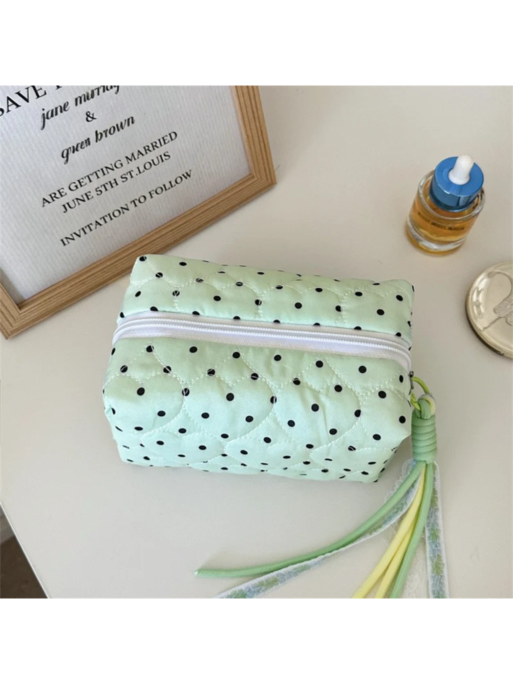 Cosbai - Polka Dot Heart-Quilted Makeup Bag