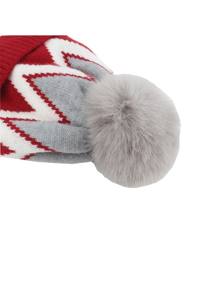 Haila - Zigzag Pattern Round Top Knit Beanie