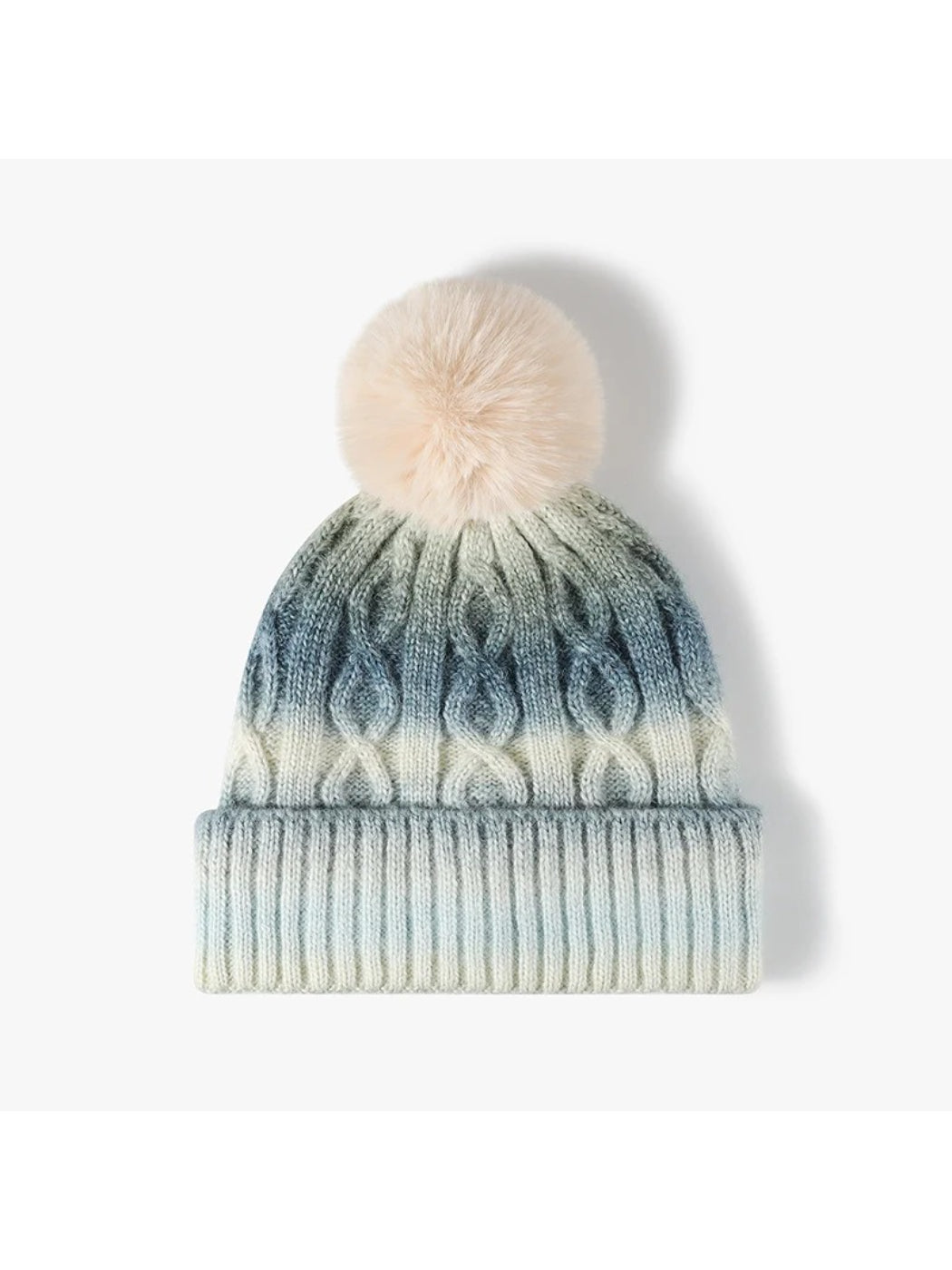 Haila - Gradient Cable Knit Pom Beanie