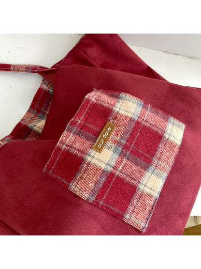 Cosbai – Dual-Side Tote Bag with Plaid Pattern