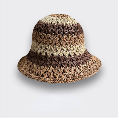 Haila Rainbow Straw Sun Hat for Women showing stripe detail and straw texture